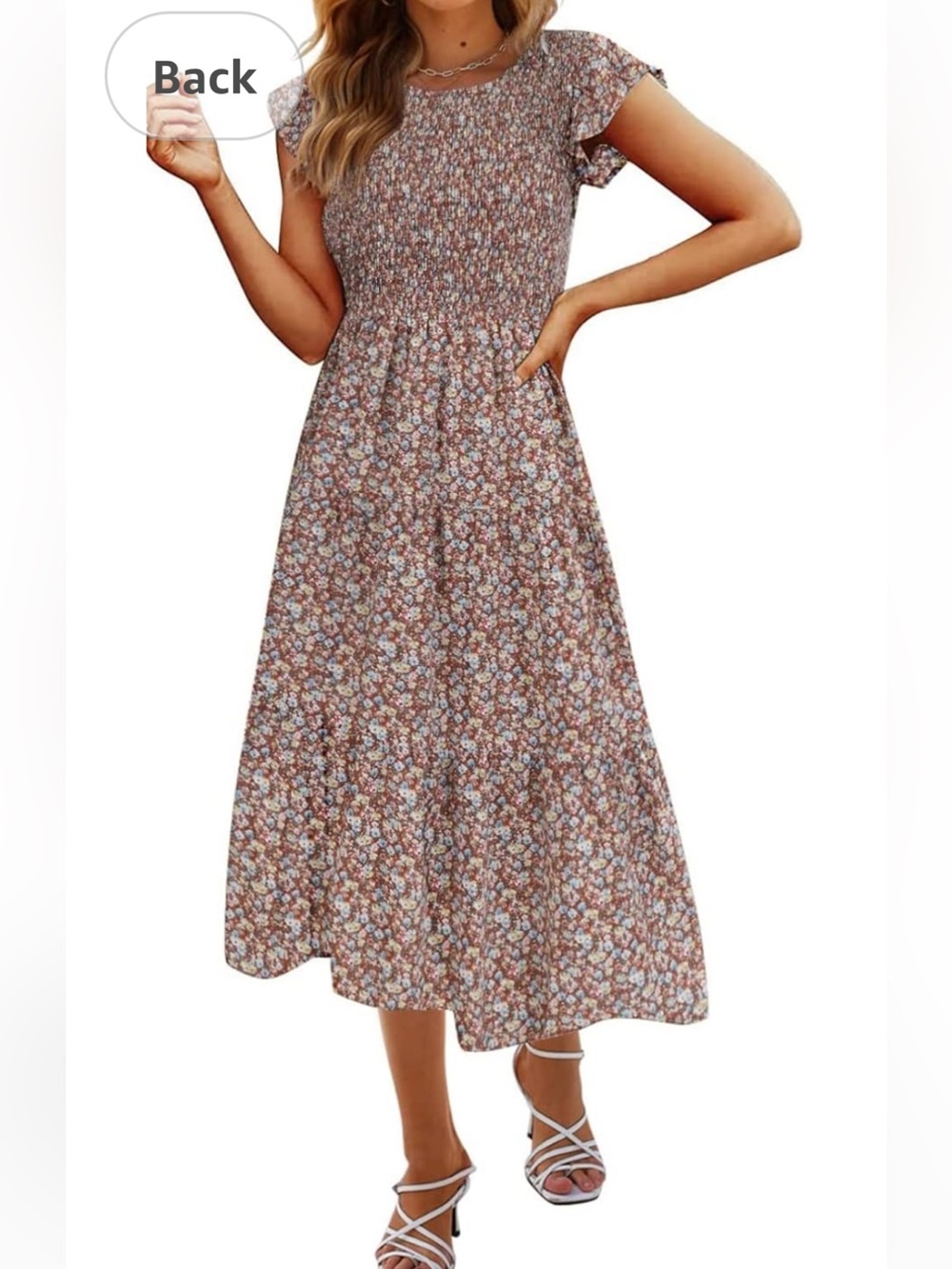 Floral Smocked Midi Dress Cottagecore with Pockets!
